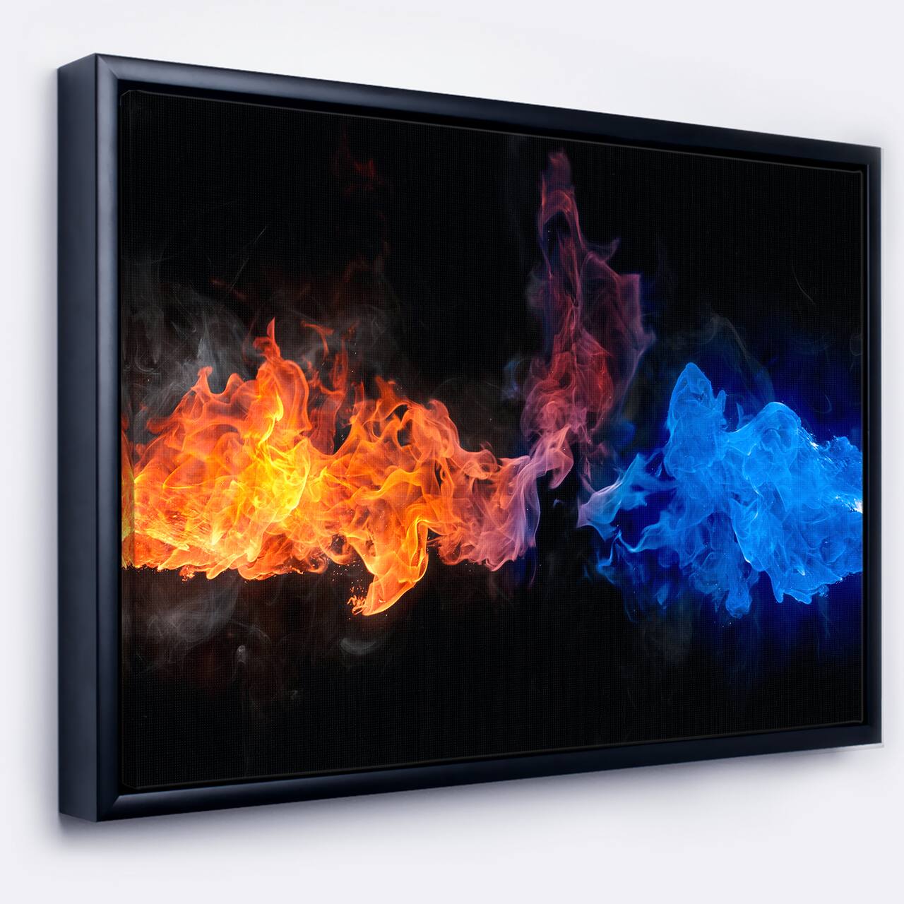 Designart - Blue and Red Fire - Contemporary Canvas Artwork in Black Frame